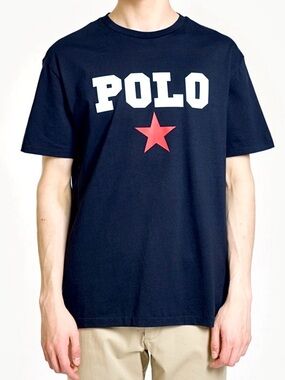 Polo by Ralph Lauren Navy Tee with White Logo and Red Star